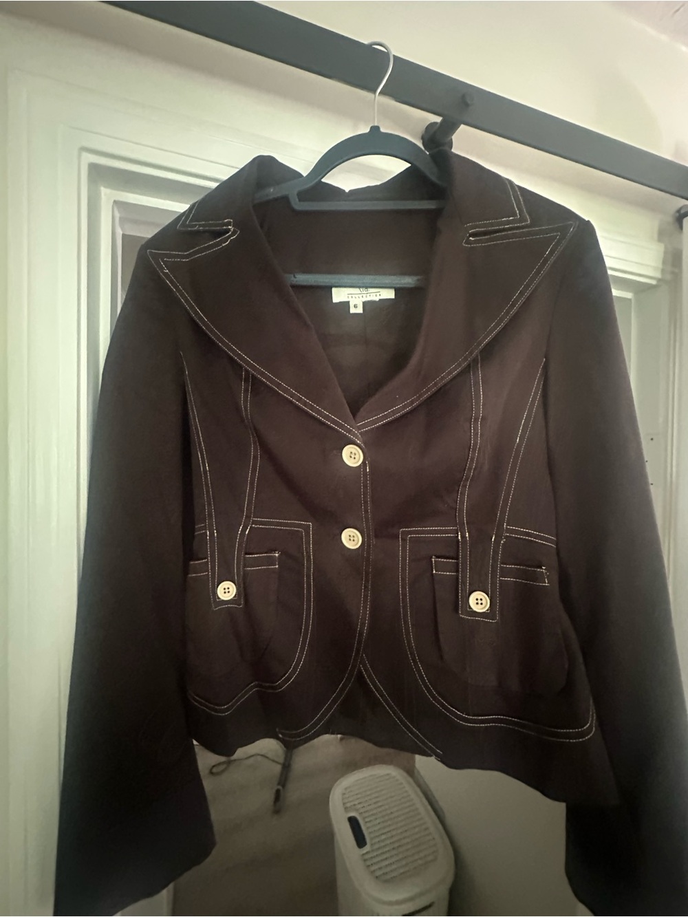 Vintage Brown Blazer with White Contrast Stitching